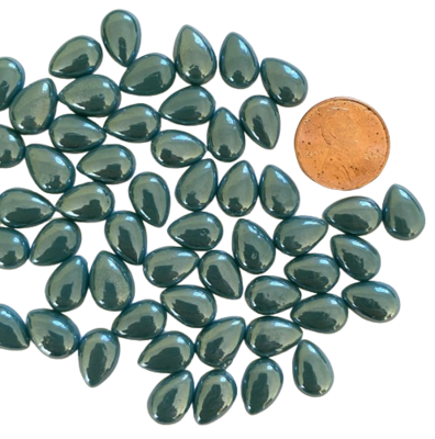 50 Pearlescent Teal Glass 12mm Teardrop Tiles