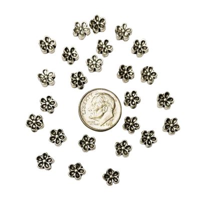 25 Silver Metal Flowers (1/4" Diameter)