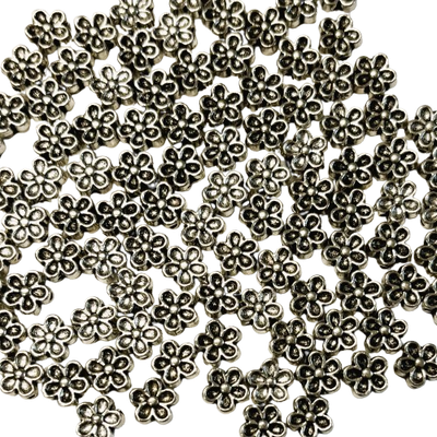 25 Silver Metal Flowers (1/4" Diameter)