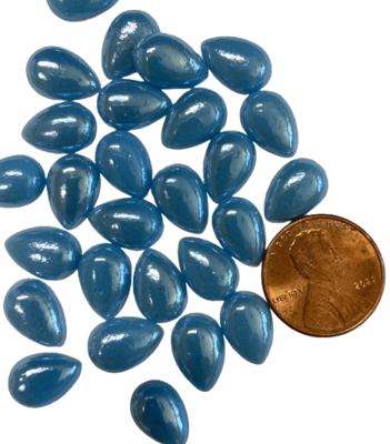 50 Pearlescent Sky Blue Glass 12mm Teardrop Tiles