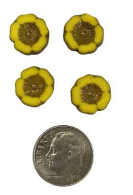 12mm Yellow Czech Glass Hibiscus Flowers