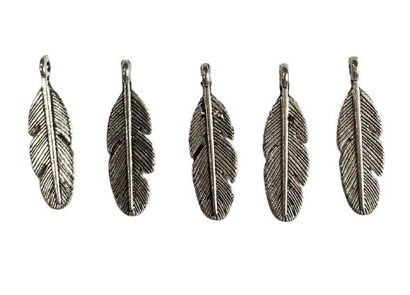 silver metal feather charm