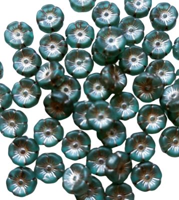 teal blue Czech glass hibiscus flower bead 12mm
