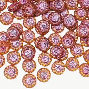 6  Pink Yellow Czech Glass Sunflowers 13mm