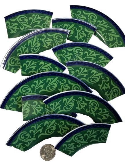 12 Green &amp; Blue China Plate Pieces
