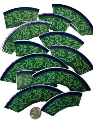 12 Green &amp; Blue China Plate Pieces