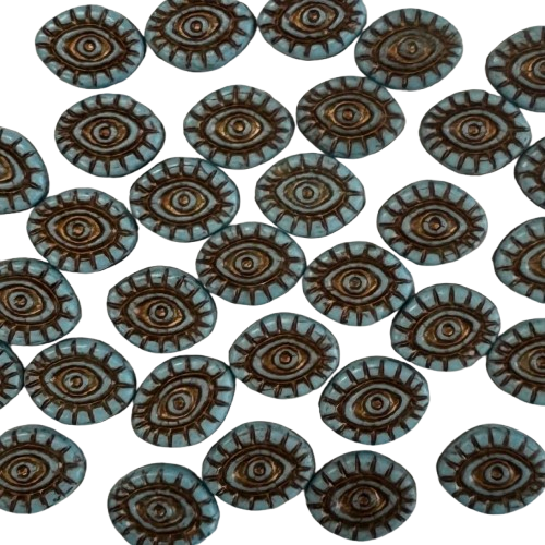 2 Blue Mystic Eye Czech Glass Cabochons