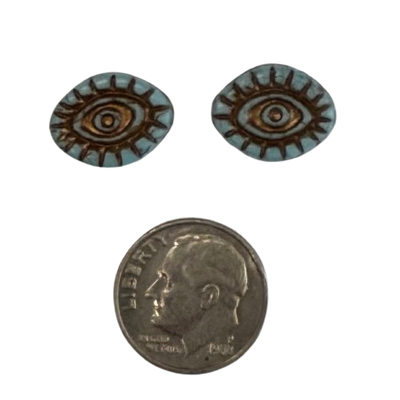 2 Blue Mystic Eye Czech Glass Cabochons