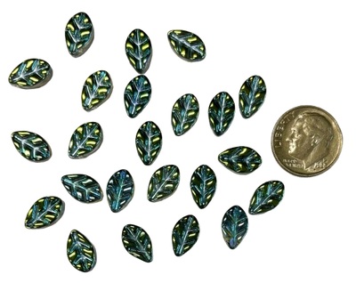 iridescent green glass leaf charms