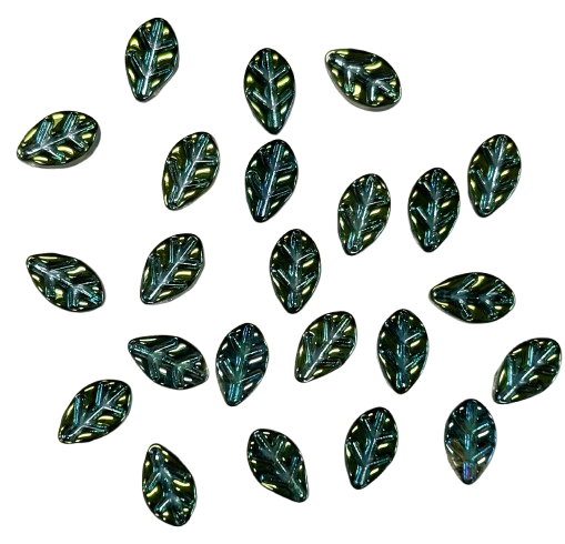 iridescent green glass leaf charms