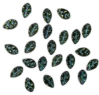 iridescent green glass leaf charms