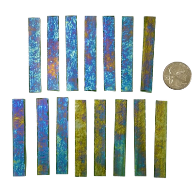 15 Iridescent Green Stained Glass Large Rectangle Tiles