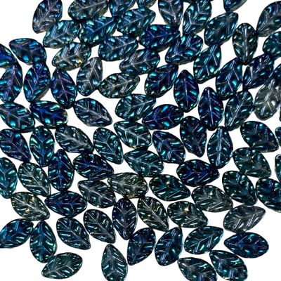 iridescent blue glass leaf charms for mosaic art