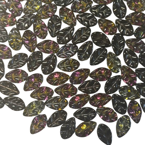 20 Iridescent Black Glass Leaves