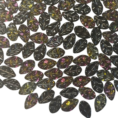 20 Iridescent Black Glass Leaves