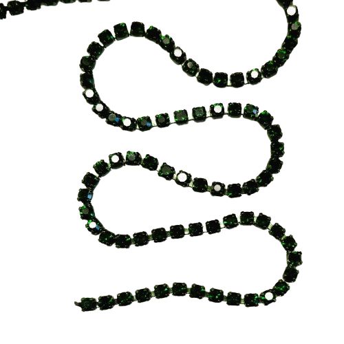 dark green rhinestone chain trim