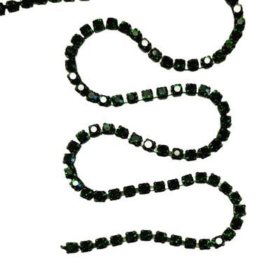 dark green rhinestone chain trim