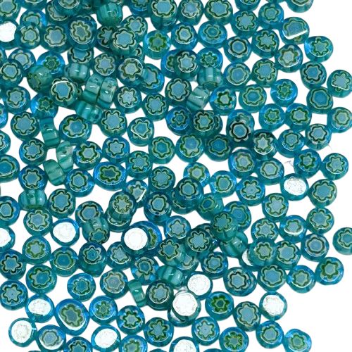 25 Tiny Aqua &amp; Emerald Millefiori Glass Beads 6mm