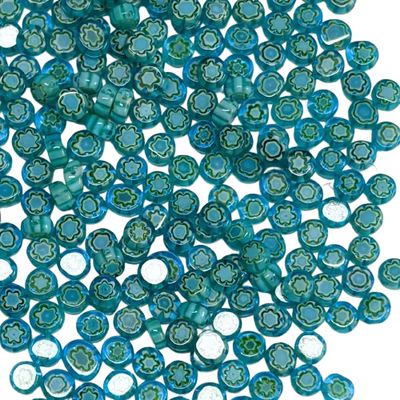 25 Tiny Aqua &amp; Emerald Millefiori Glass Beads 6mm