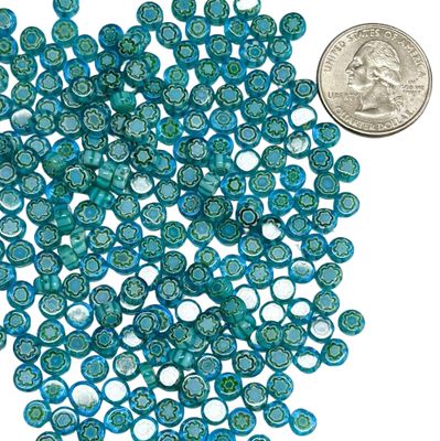25 Tiny Aqua &amp; Emerald Millefiori Glass Beads 6mm
