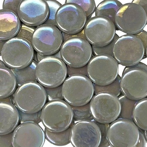 18mm Iridized Gray Glass Penny Rounds