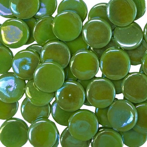 18mm Iridized Chartreuse Glass Penny Rounds