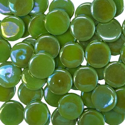 18mm Iridized Chartreuse Glass Penny Rounds