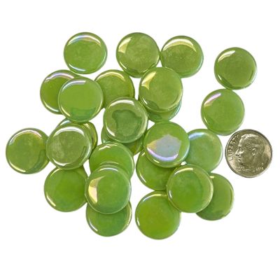 18mm Iridized Green Glass Penny Rounds
