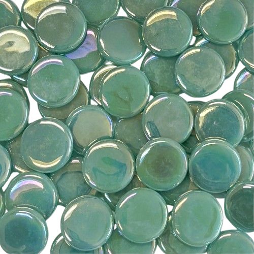 18mm Iridized Light Teal Glass Penny Rounds