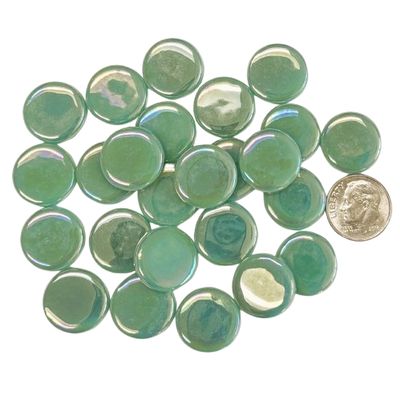 18mm Iridized Light Teal Glass Penny Rounds