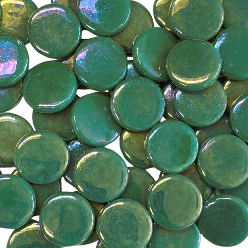 18mm Iridized Teal Glass Penny Rounds