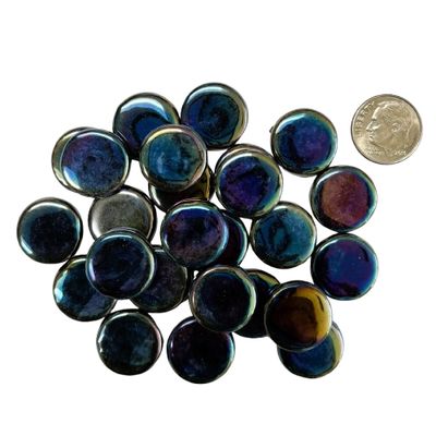 18mm Iridized Black Glass Penny Rounds