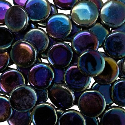 18mm Iridized Black Glass Penny Rounds