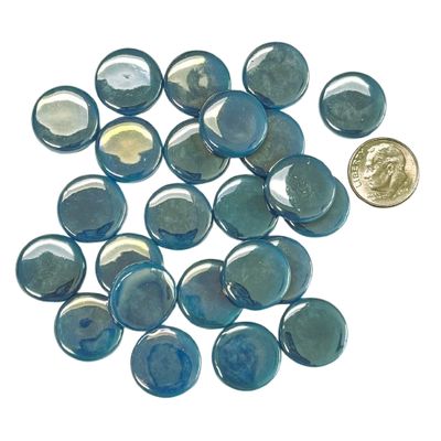 18mm Iridized Lake Blue Glass Penny Rounds