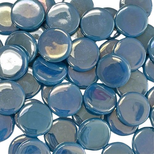 18mm Iridized Lake Blue Glass Penny Rounds