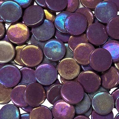 iridized grape recycled glass penny round mosaic tile 18mm