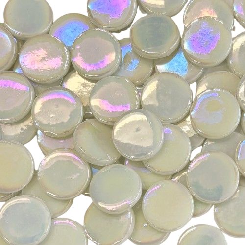 18mm Iridized White Glass Penny Rounds
