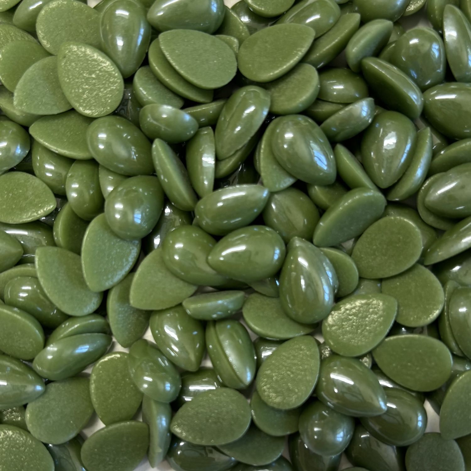50 Dark OliveGreen Glass 12mm Teardrop Tiles