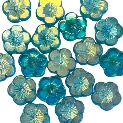 21 mm Iridescent Aqua Czech Glass Flower