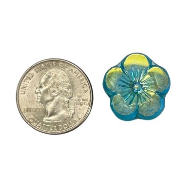 21 mm Iridescent Aqua Czech Glass Flower