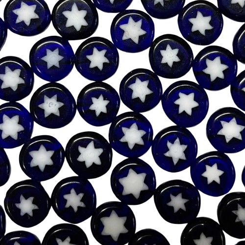 15 White Stars on Blue Millefiori Glass Beads 10mm