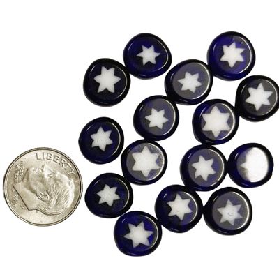 15 White Stars on Blue Millefiori Glass Beads 10mm