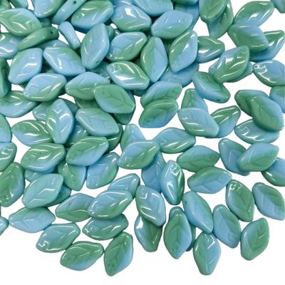 20 Turquoise with Green Czech Glass Leaves