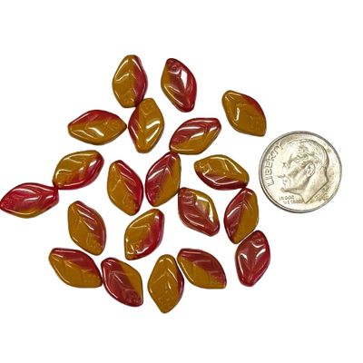 20 Garnet &amp; Amber Czech Glass Leaves