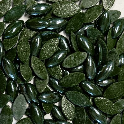 50 Pearlized Dark Green Glass Petals 14mm