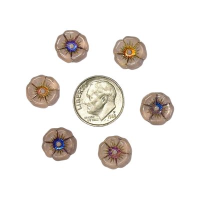 Pale Pink Hibiscus Glass Flowers 12mm - Iridescent Highlights