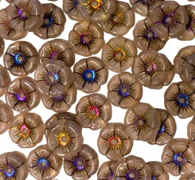 Pale Pink Hibiscus Glass Flowers 12mm - Iridescent Highlights