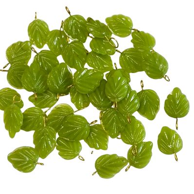 10 Spring Green Glass Leaves with Brass Loop