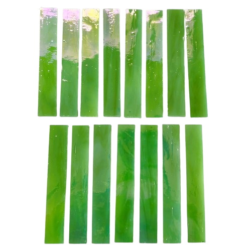 15 Iridescent Lime Green Stained Glass Large Rectangle Tiles