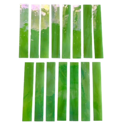 15 Iridescent Lime Green Stained Glass Large Rectangle Tiles